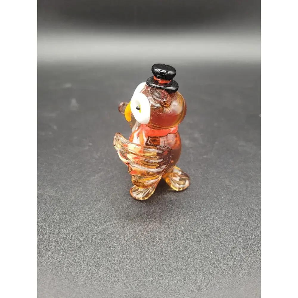 Pier 1 Glass Owl Christmas Figurine wearing Hat Scarf with Christmas Tree 2”